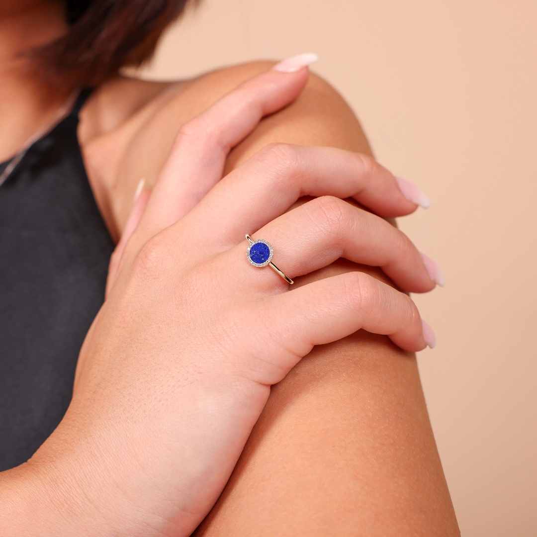 Ring 750/18 K Roségold mit Lapislazuli & Diamanten 0.06 ct H/si