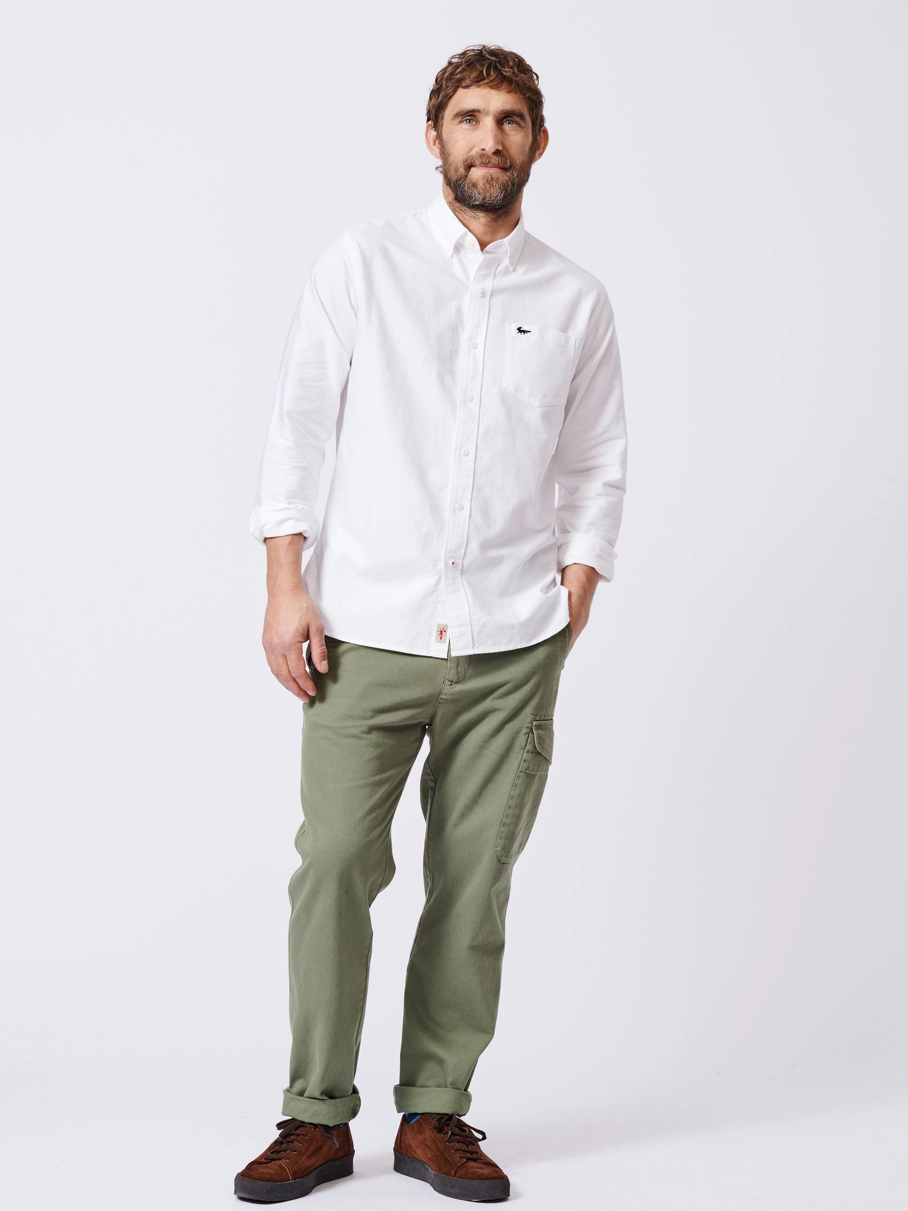 Wit - Aubin Aldridge Oxford katoenen overhemd met knopen