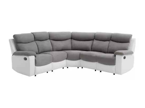 Canapé d'Angle de Relaxation Oscar 5 places bi-matière - Gris / Blanc - L238 x P238 x H99cm - Loungitude