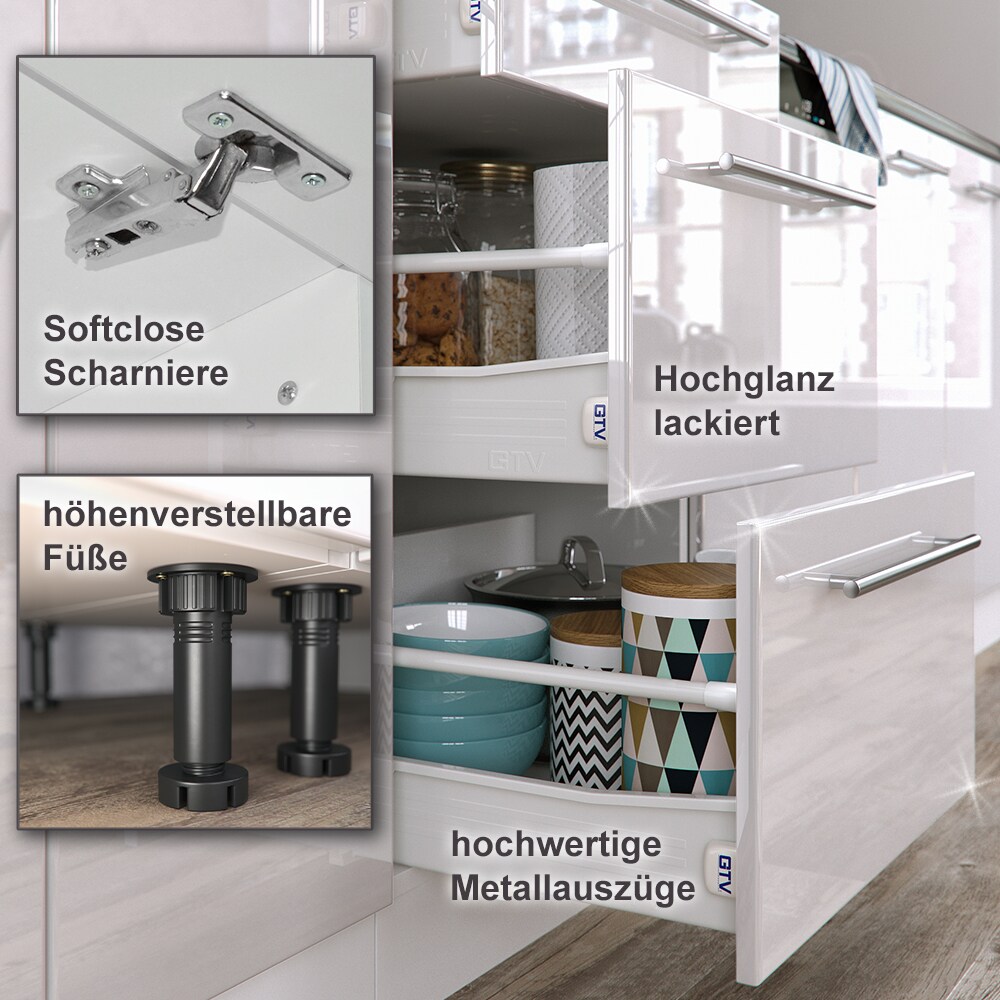 Vicco Küche Fame-Line 240 cm Küchenzeile Küchenblock Einbau Hochglanz