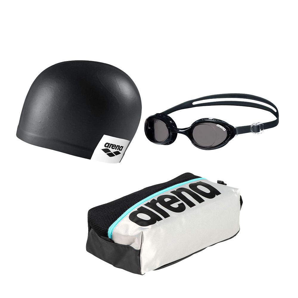 Arena PACK BLACK FRIDAY - Lunettes de natation + Bonnet de bain + Trousse de toilette ice sky/black/smoked black