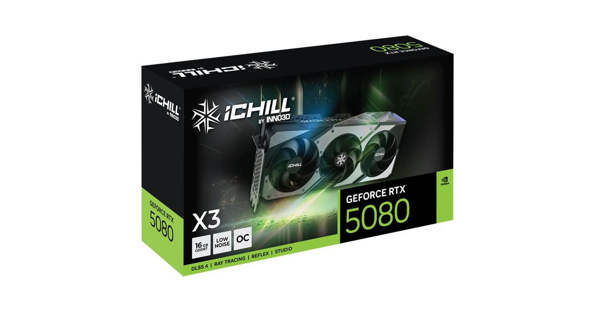 INNO3DGeForce RTX 5080 ICHILL X3 grafische kaart  (DLSS 4, 3x DisplayPort, 1x HDMI 2.1)