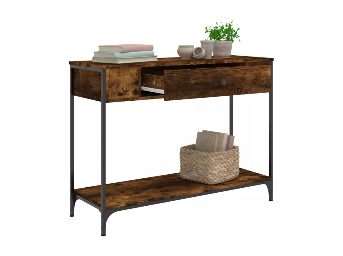 Table console chêne fumé 100x34,5x75 cm bois d'ingénierie