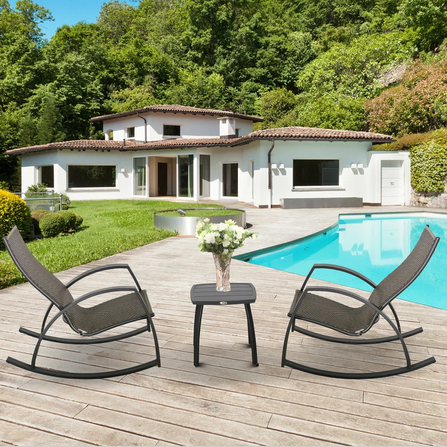 Outsunny Gartenset 3-teilig mit Schaukelstühlen braun