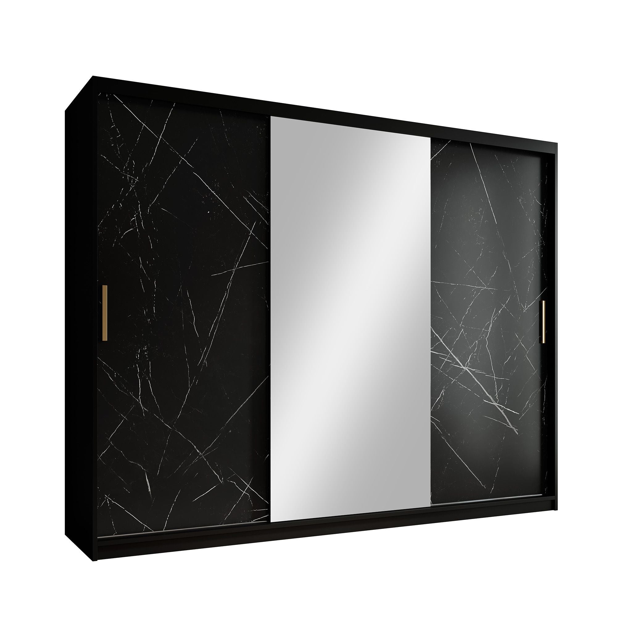 Meubella - Kledingkast Marmer 2 - Zwart - 250 cm - Met spiegel