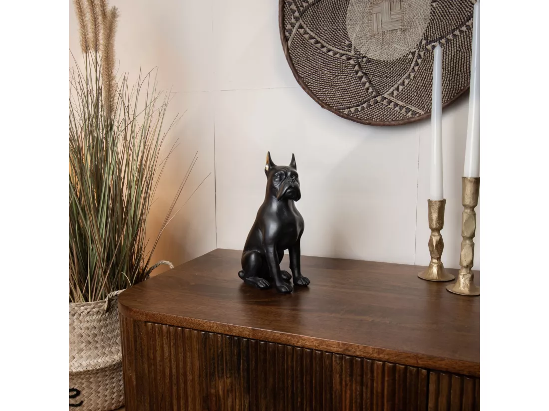 Now's Home - Chien En Resine Noir Avec Oreilles Dorees 13,3x9xh23cm Hector