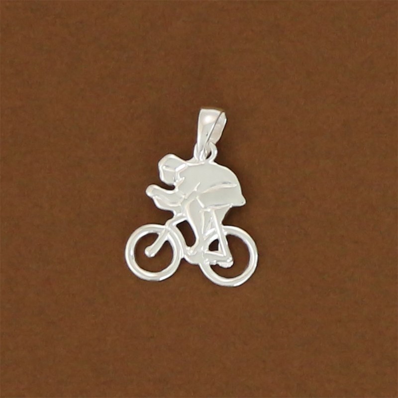 Pendentif vélo de course avec cycliste - Argent massif