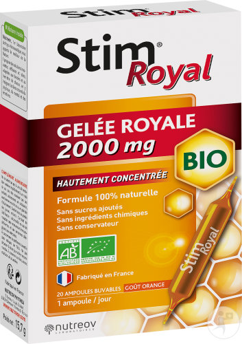 Nutreov Stim Royal Gelée Royale 2000mg Goût Orange Bio 20 Ampoules Buvables