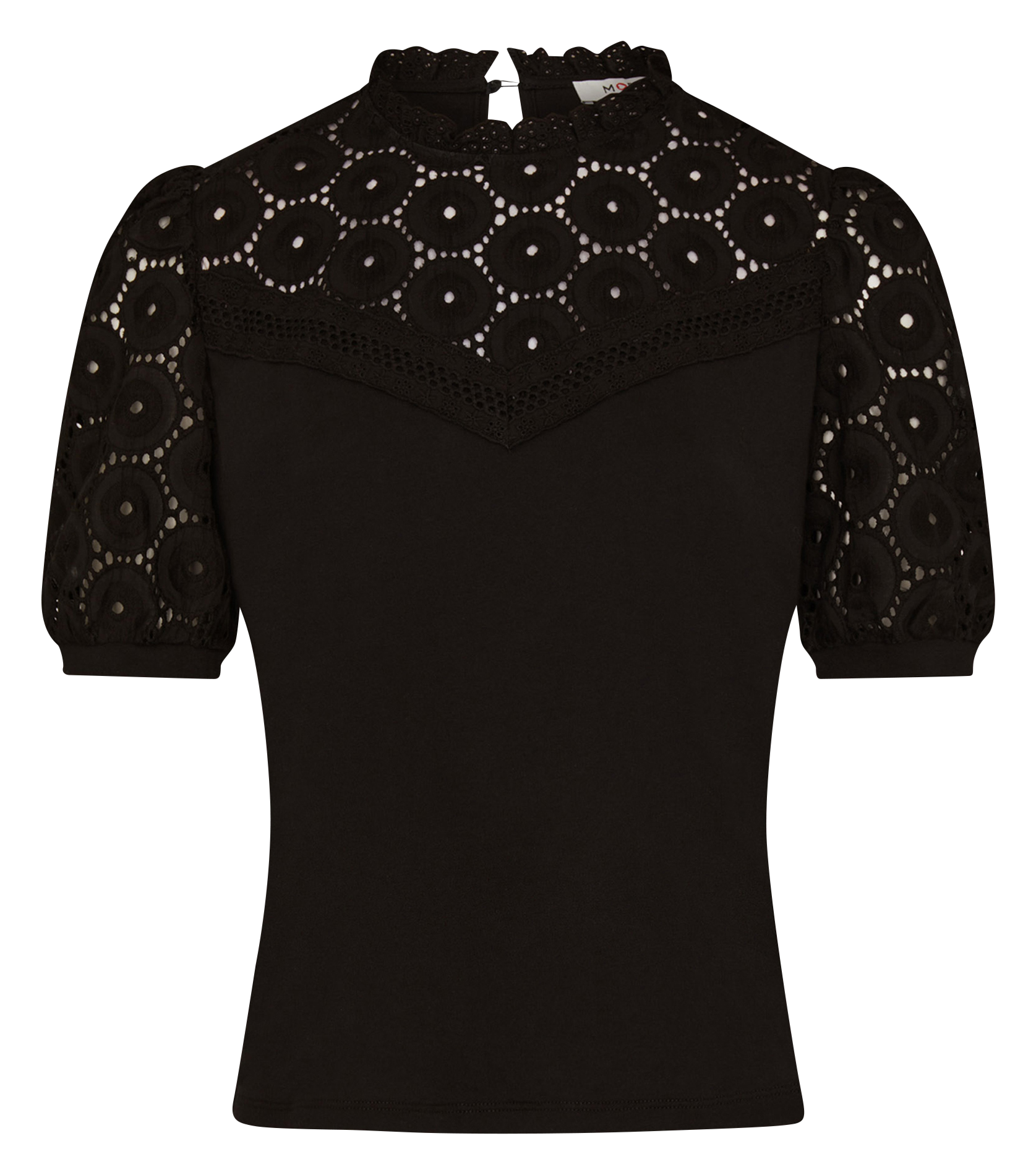 DULIE - Top col montant brodé en coton | Noir