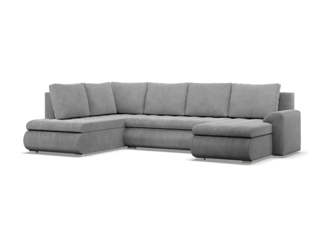 Canapé d'angle en U avec fonction sommeil, Ottoman, Cord - Gris