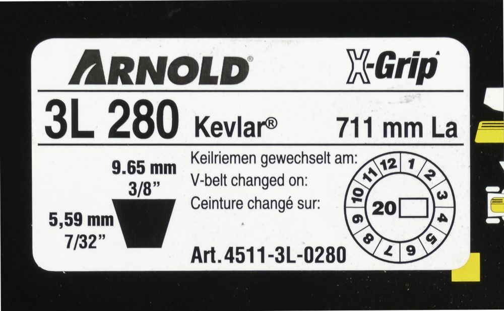 Courroie trapézoïdale x-grip v de type 3l280