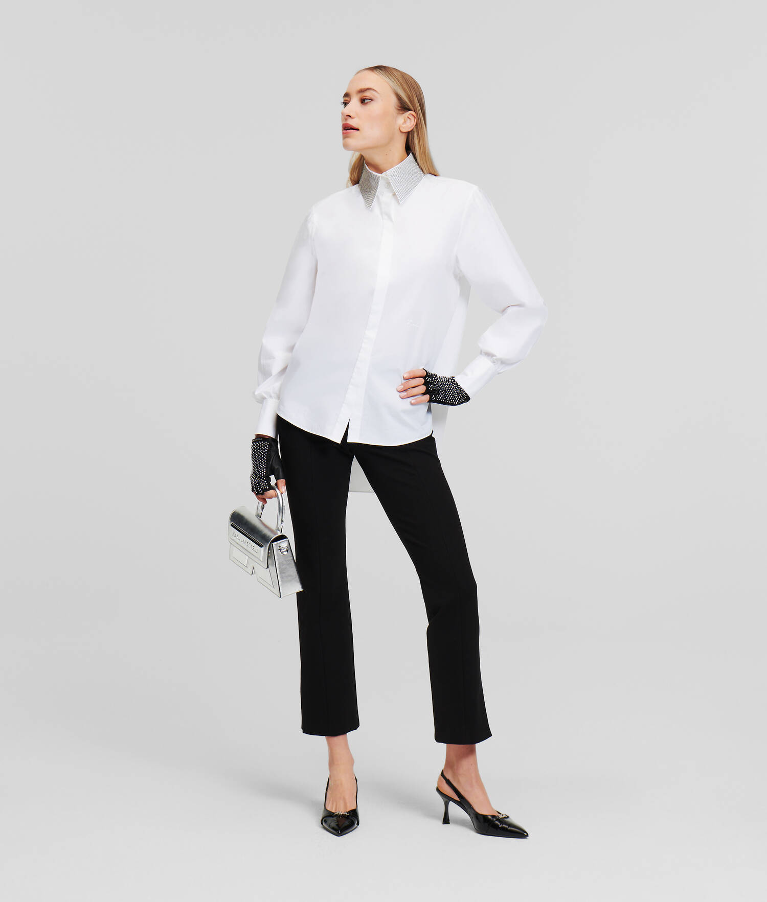 CHEMISIER À COL MONTANT EN STRASS KARL ESSENTIALS