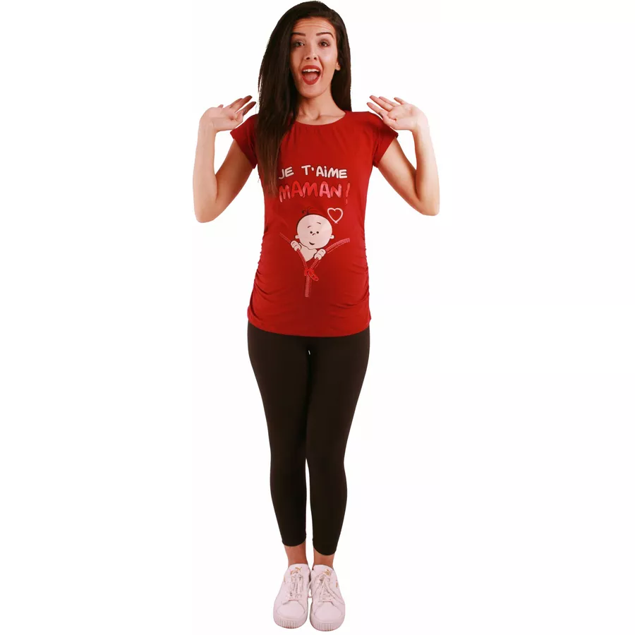 M.M.C. Umstandsshirt Je t’aime maman mit Motiv Weinrot