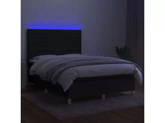 Sommier tapissier avec matelas et LED Noir 140x190 cm Tissu