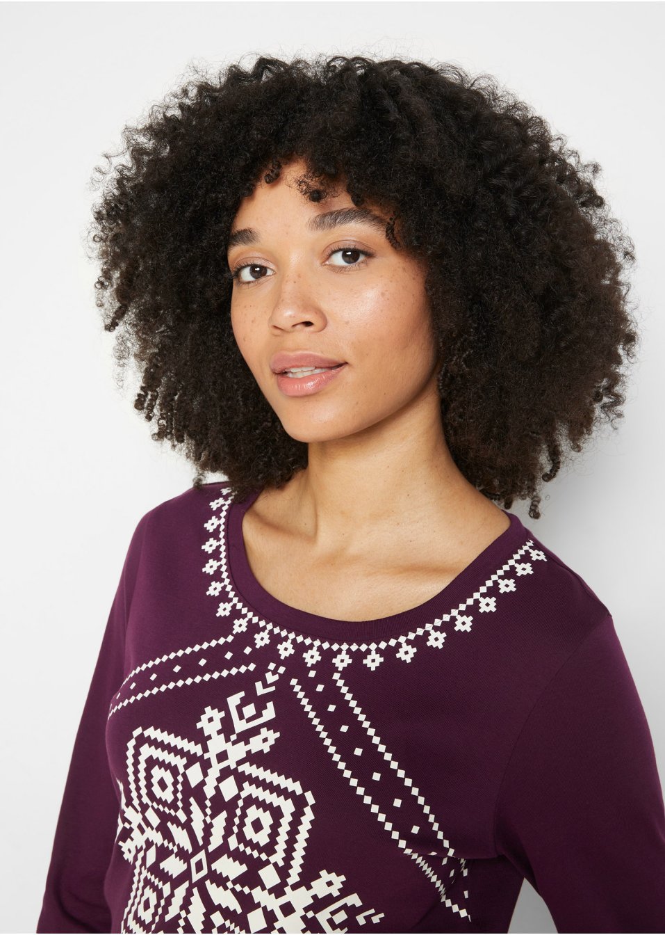 T-shirt manches longues coton côtelé à motif norvégien