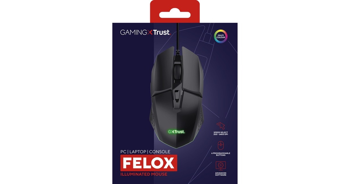 TrustGXT 109 Felox verlichte gaming muis  (Zwart, RGB | 200 - 6400 dpi)