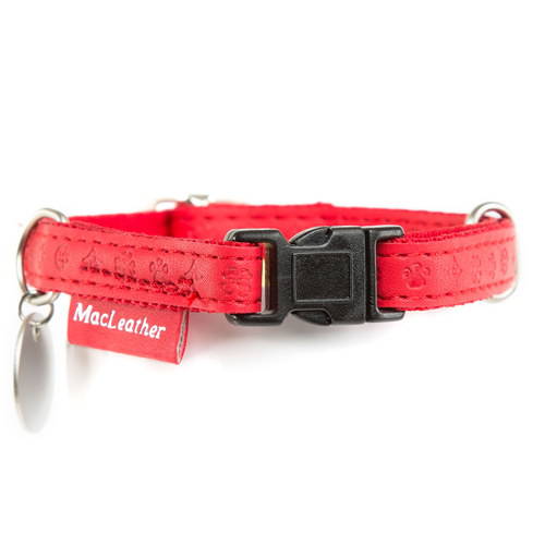 Coleira clássica vermelha em couro sintético para cães MacLeather