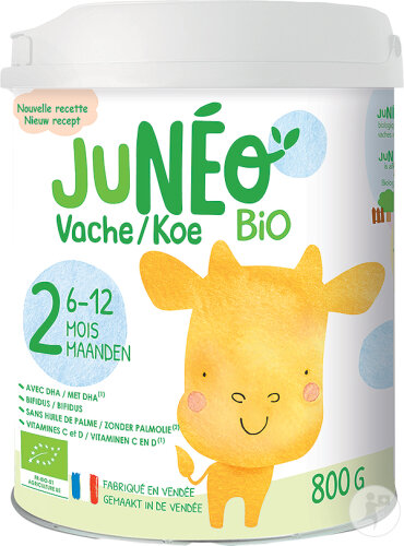 Junéo 2 Lait De Vache Bébés 6-12 Mois Lait Biologique En Poudre Pot 800g