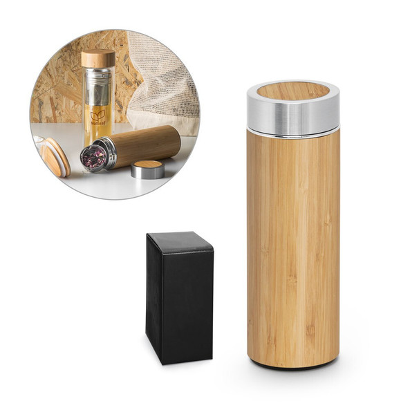 hi!dea 94683 - Bouteille thermos en bambou et acier inoxydable (90 % recyclé) 430 mL