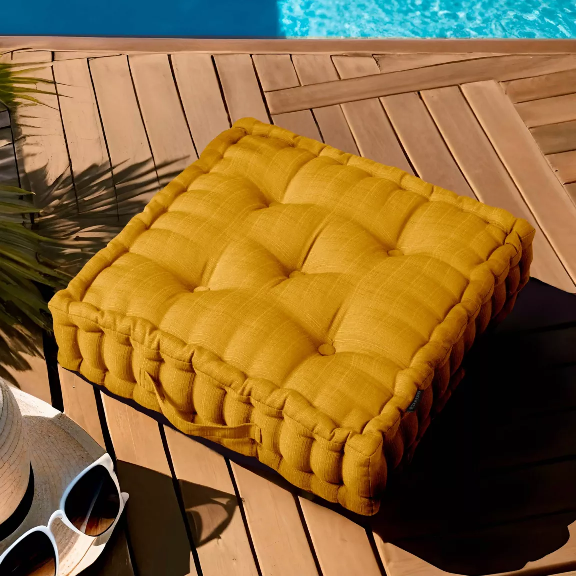 Coussin de sol extérieur capitonné (50 x 50 cm) Sunset Jaune moutarde