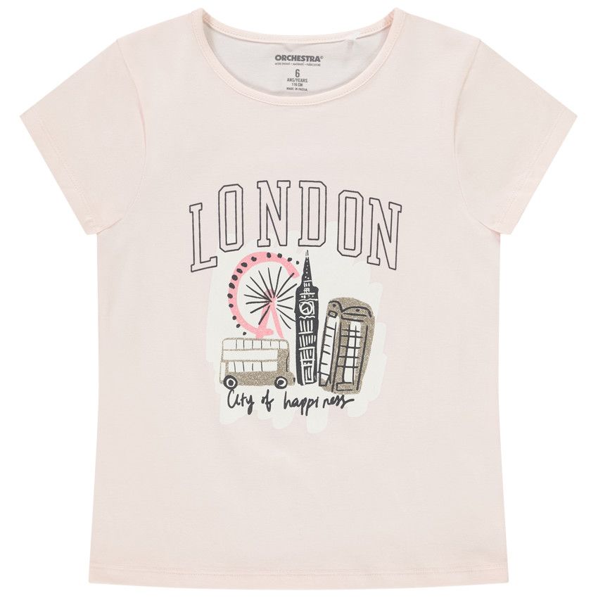 T-shirt manches courtes print pailleté capitale pour fille - Rose