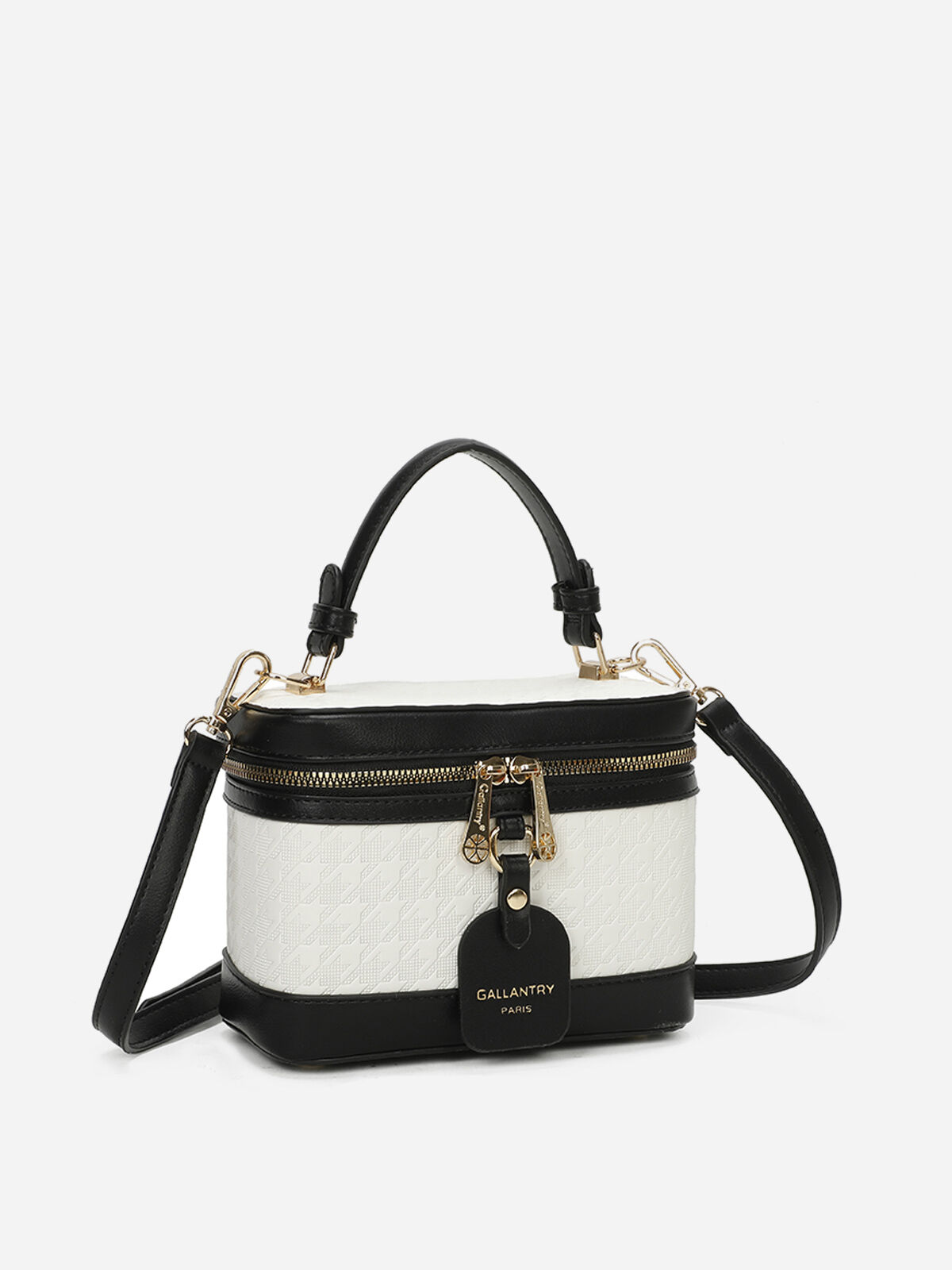 Petit sac vanity bi-matières- Blanc / Noir