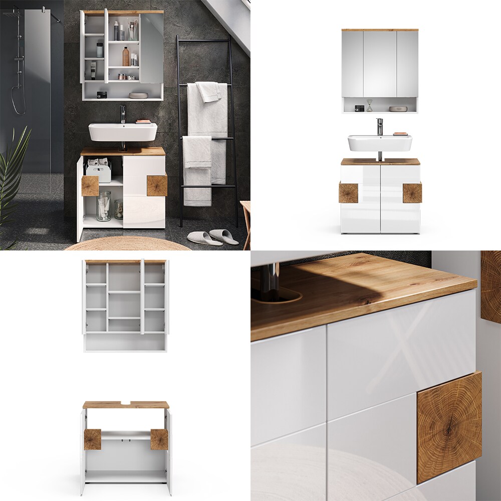 Vicco Badmöbel-Set Badezimmer-Möbel Bad-Schrank Eden Weiß Artisan modern Badezimmerschrank Waschbeckenunterschrank Spiegelschrank Schranktür Schrankfach