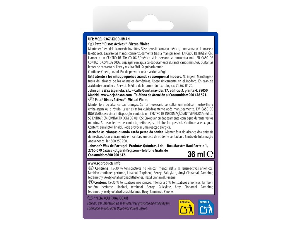 BLOCO SANITÁRIO DISCOS PATO APARELHO VIRTUAL VIOLET 36ML