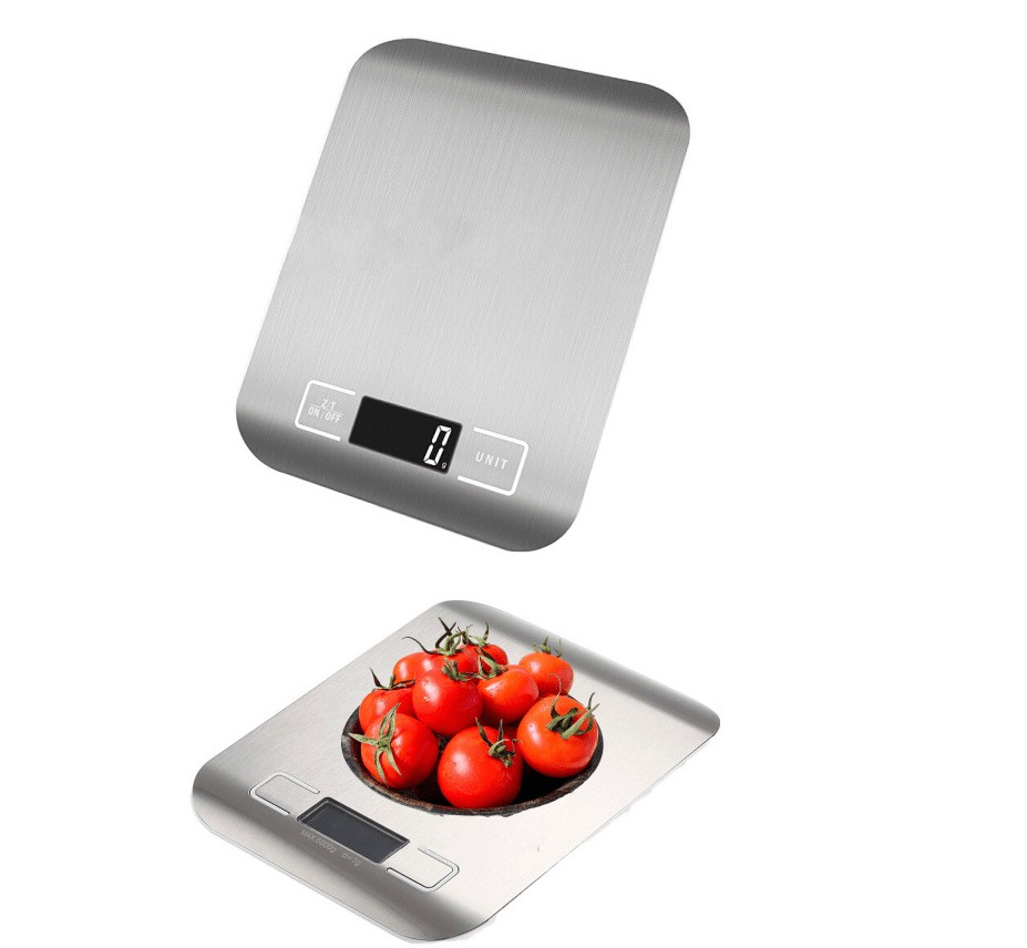 (14x18cm) Professionelle Digital Edelstahl Küchenwaage mit LCD Display (Batteriebetrieben) - Silber / Schwarz