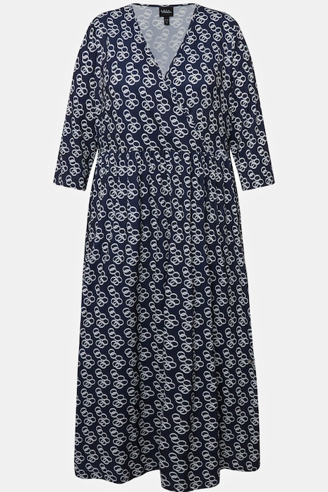 Jerseykleid, Wickeloptik, A-Linie, V-Ausschnitt, 3/4-Arm