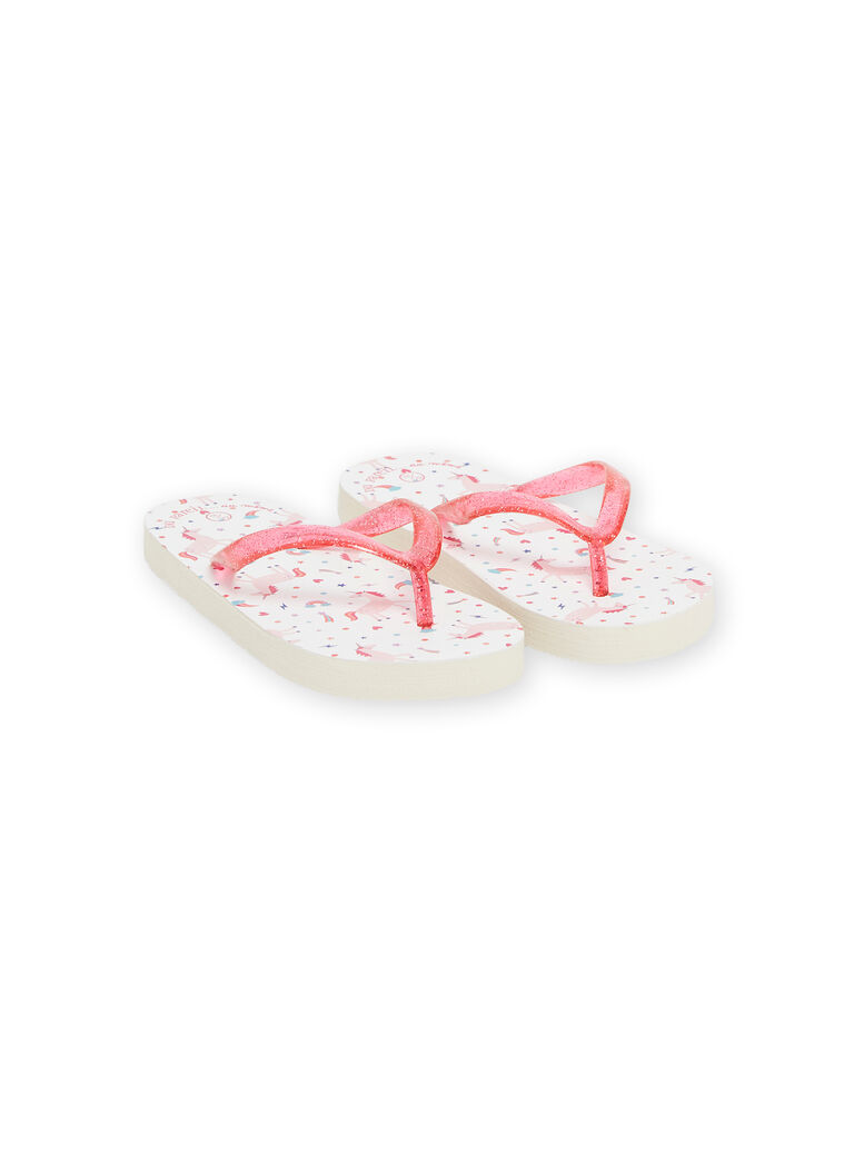 Tongs blanches et roses à imprimé licorne et fantaisie enfant fille