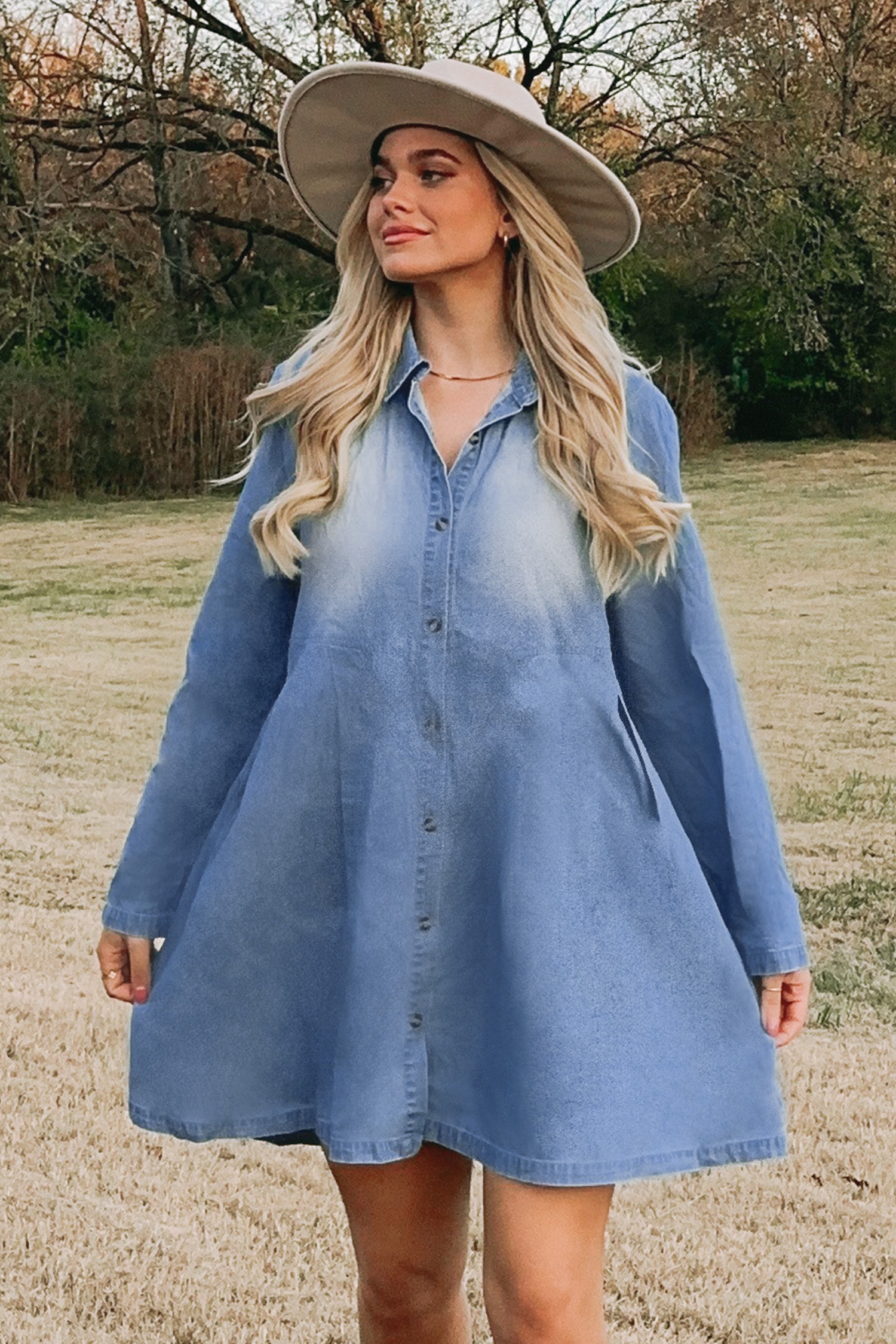 Robe mini en denim et pur coton à boutons