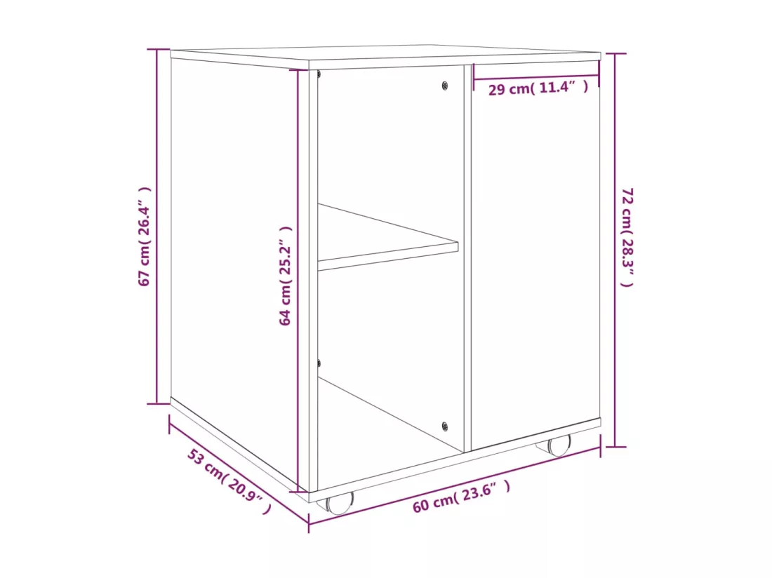 Armoire roulante Sonoma gris 60x53x72 cm Bois d'ingénierie