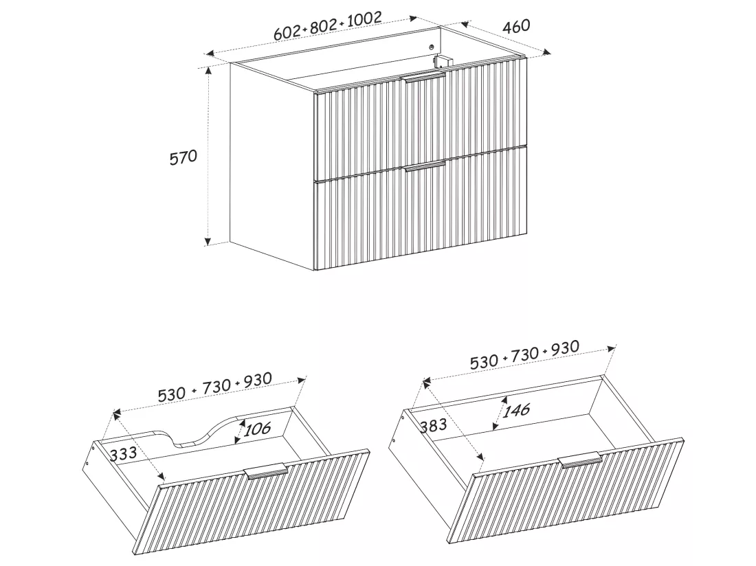 Meuble sous lavabo de salle de bain - Gris roche et chêne Wotan - L80-H57-P46 - LUXILO