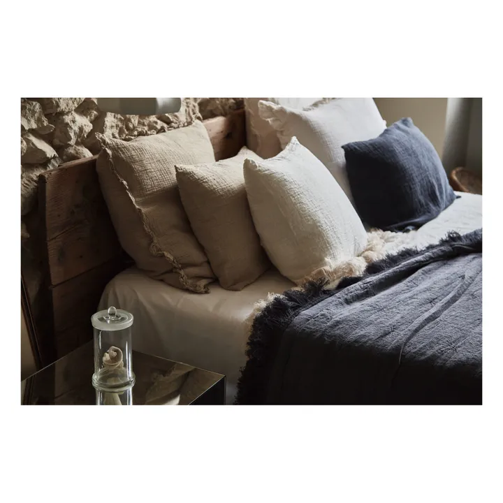 Autumn Couvre lit en coton et lin bio avec franges | Charbon