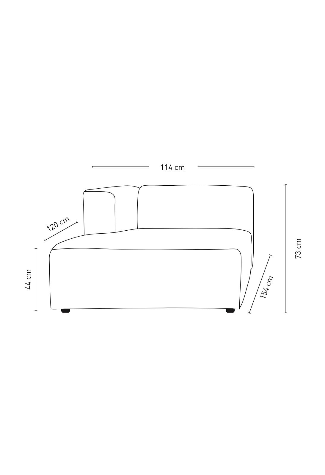 Modulsofa 1,5 seter m/armlene venstre grå - 110x93x73 cm