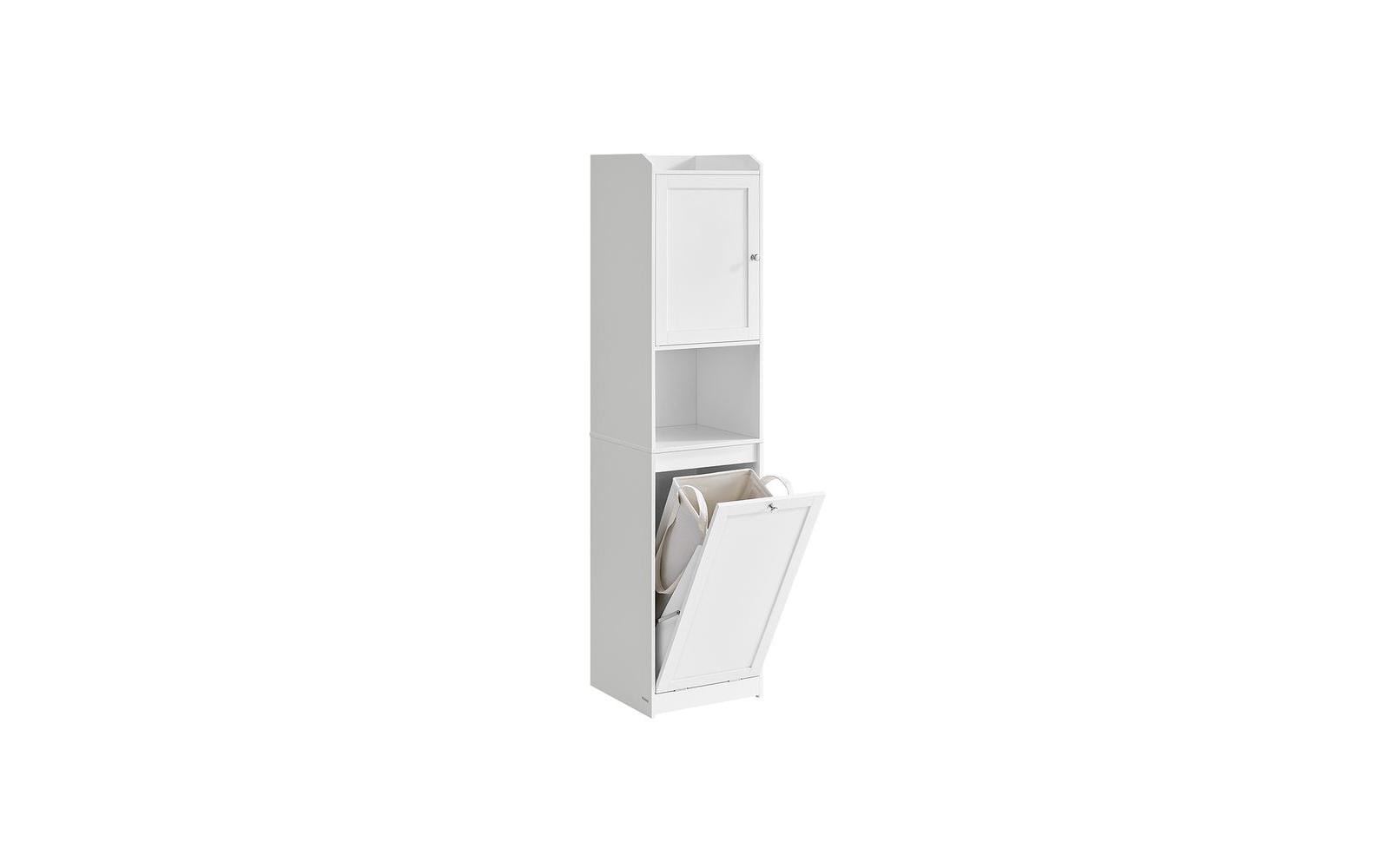 Badezimmerregal 40 x 170 cm, Weiss<br>Badezimmerschrank mit Wäschekorb