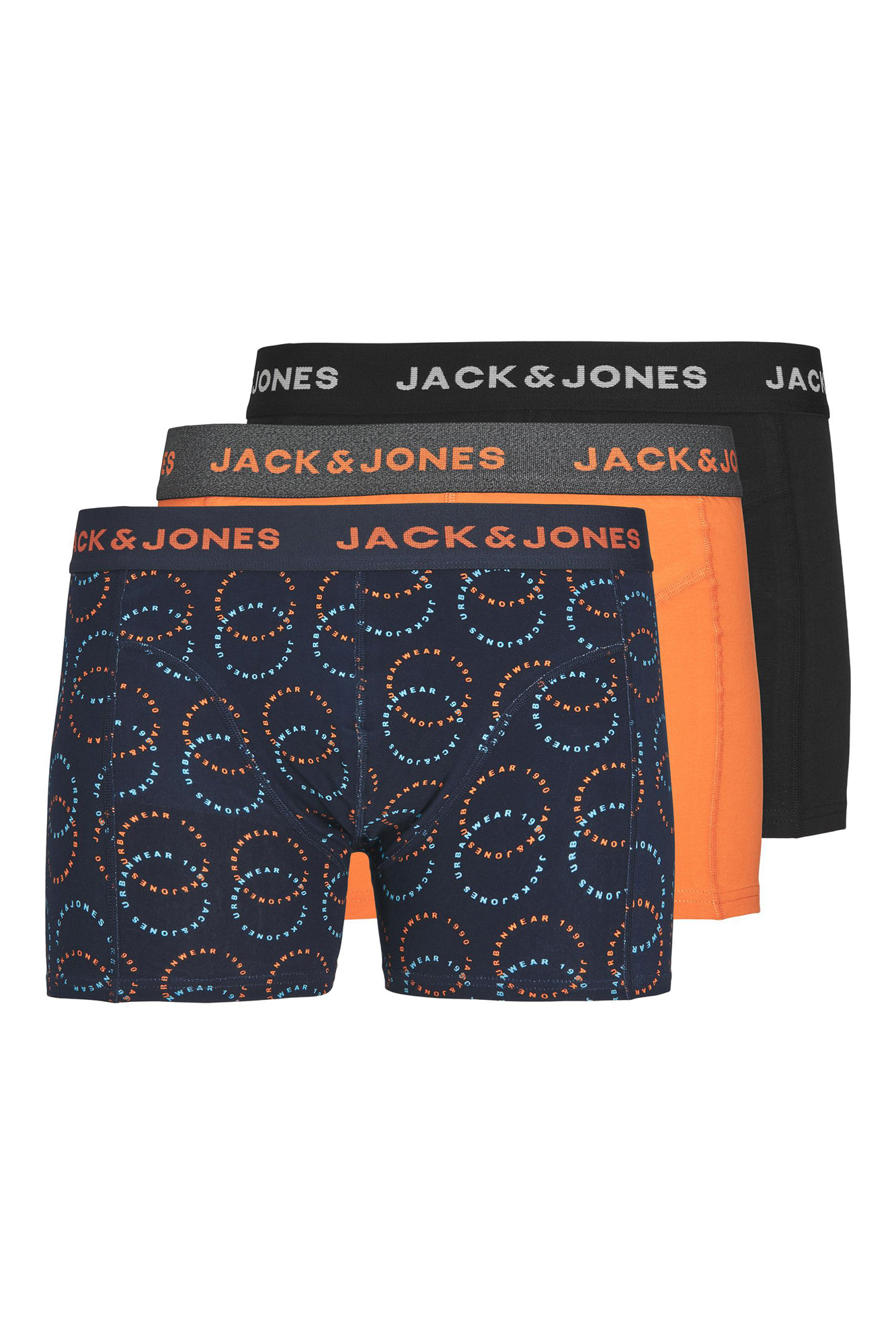 Conjunto de 3 cuecas boxer de algodão combinando.