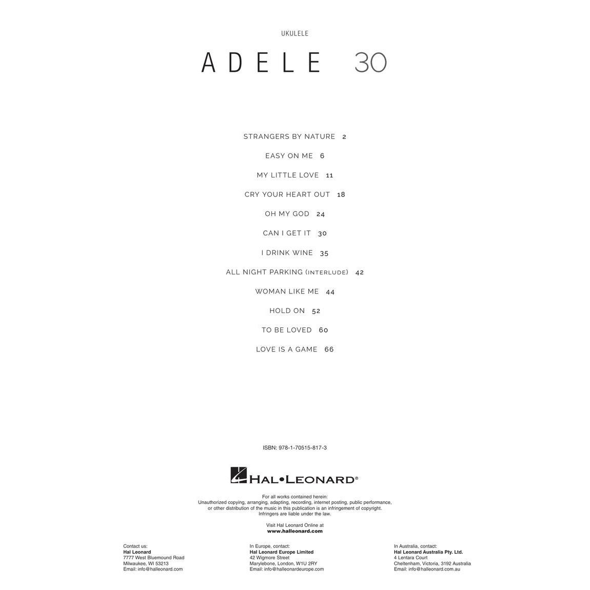 Hal Leonard Adele 30 songboek voor ukelele