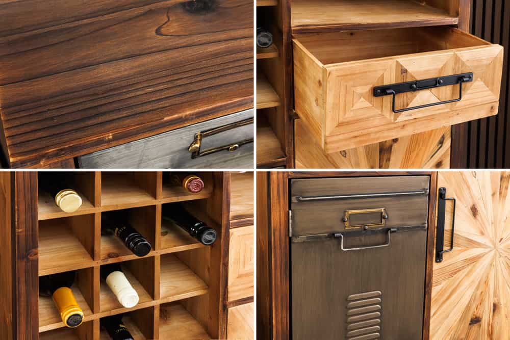 Authentischer Barschrank ATELIER 120cm natur Pinienholz Metall-Vintage-Bar
