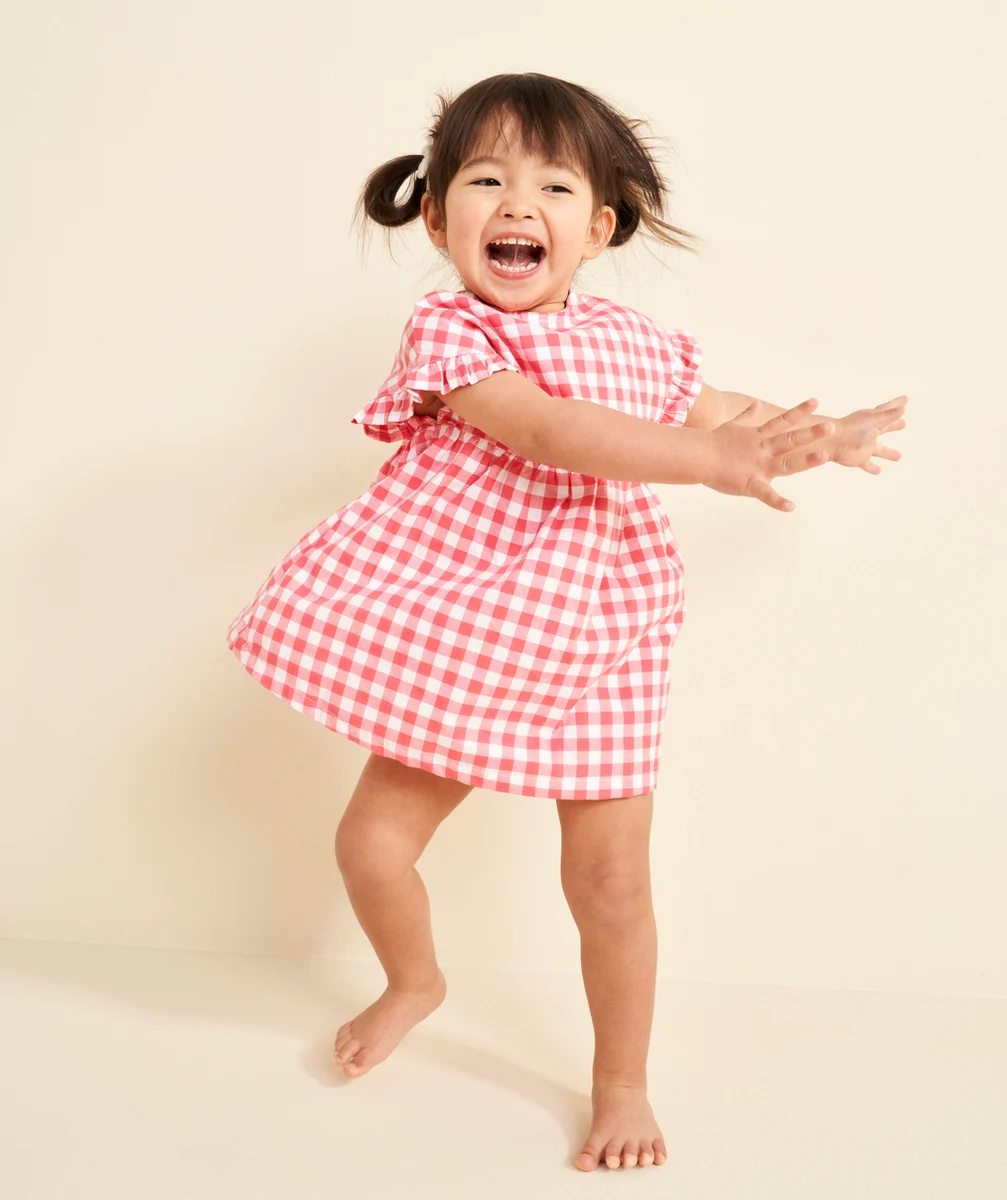 robe bébé fille en coton imprimé à carreaux rose et blanc