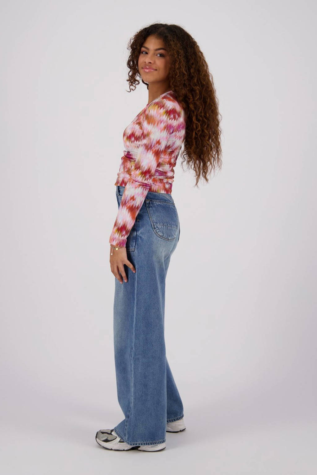 Raizzed longsleeve Jana met all over print beige/rood/oranje