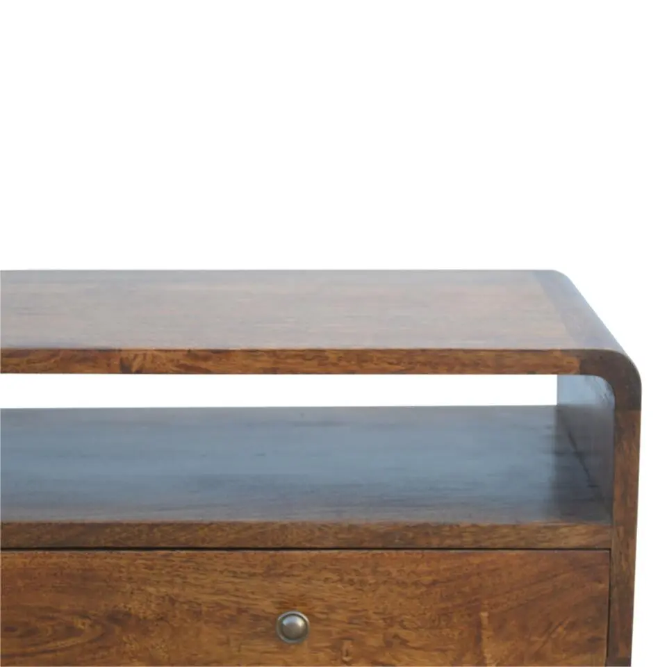 Gebogen Kastanje Sidetable met Open Sleuf