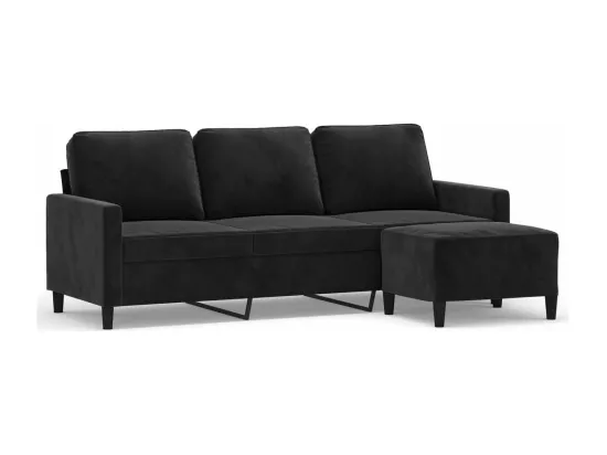Canapé à 3 places avec repose-pieds Noir 180 cm Velours