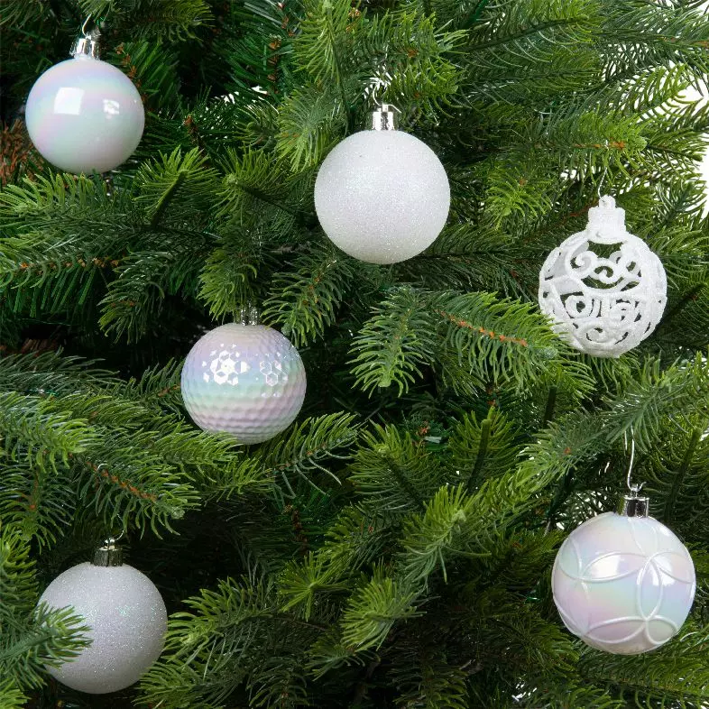 Lot de 37 boules de Noël (D60 mm) Alpine mix Blanc irisé
