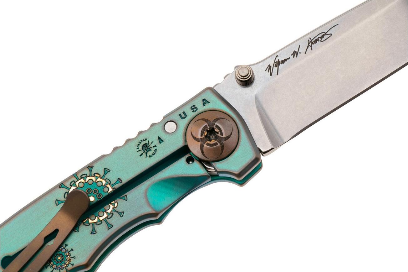 Spartan Harsey Folder 3.25 SF10SWBL-PL-DOC-GR, Stonewashed CPM MagnaCut, Plague Doctor Green/Bronze Anodized Titanium zakmes