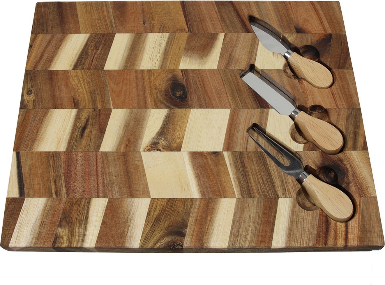 Kaasplank met mesjes bruin acacia 36 x 28 x 1,9 cm 4-delig