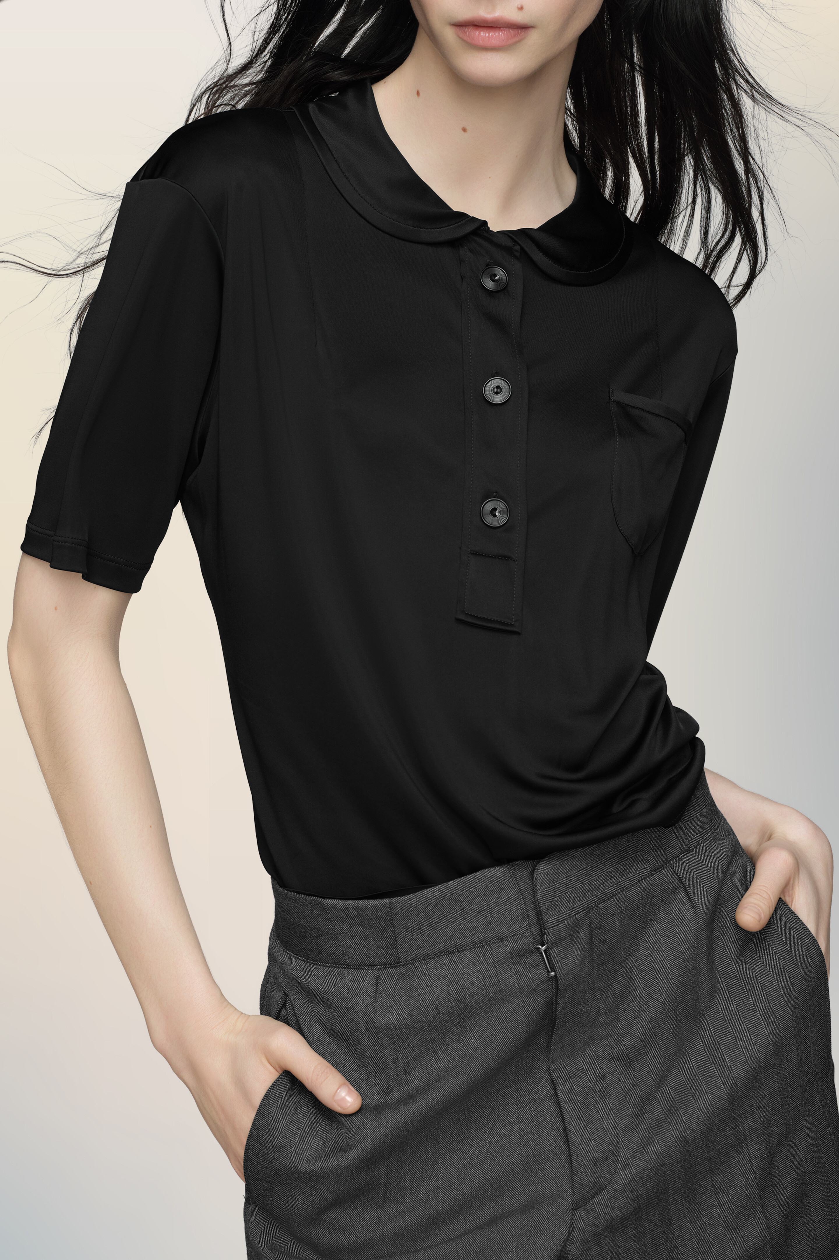 Polo noir en viscose pour femme Noir