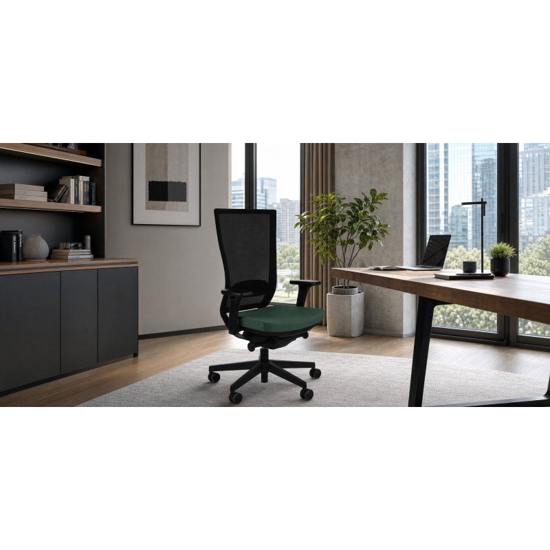 Fauteuil de bureau ergonomique MARTI, Tissu et maille, avec accoudoirs 3D, mécanisme synchrone, pieds noirs