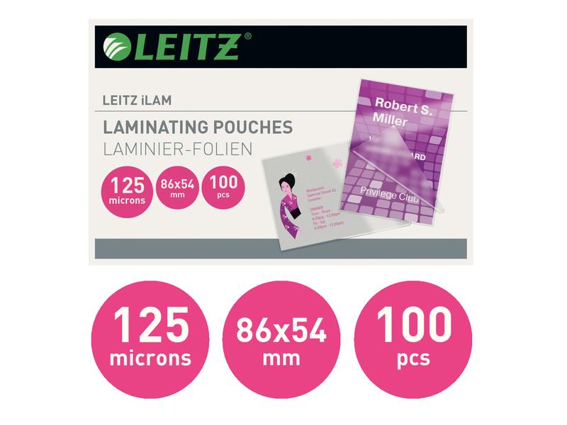 Leitz Laminierfolie 54 x 86 mm, 125 µm, 100 Stück, Glänzend Heisslaminierfolie